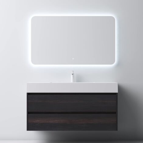 Mai & Mai Meuble de Salle de Bain Gris Foncé avec Lavabo et Miroir Meuble sous Vasque 120x48x63cm Meuble Suspendu avec 2 Tiroirs (1/5)