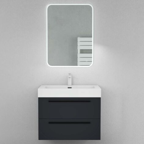 Mai & Mai Meuble de Salle de Bain Anthracite mat 73cm Meuble sous Vasque Quadratto Meuble Suspendu avec Vasque et Miroir