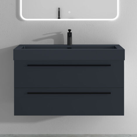 Mai & Mai Meuble de Salle de Bain Gris Noir Mat 100cm Meuble sous Vasque Quadratto Meuble Suspendu avec Vasque (1/5)