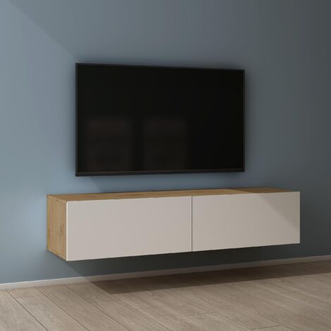 Mai & Mai Meuble TV Suspendue Armoire avec Soft-Close Table TV pour le Salon Marron Clair+Blanc Mat 140x40,2x30 cm TC002