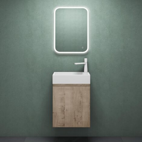 Mai & Mai Ensemble de Meuble de Salle de Bain Meuble sous Lavabo Suspendu Chêne Blanc Clair 46x26x63cm avec Vasque et Miroir LED PS02