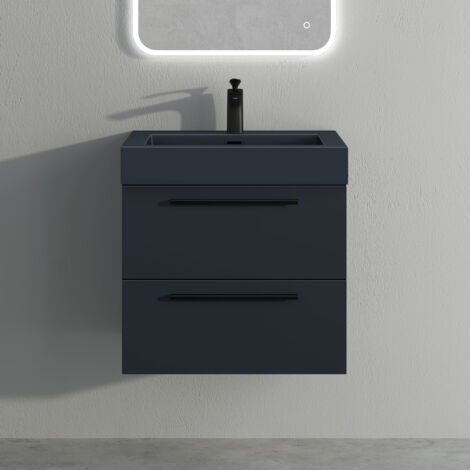 Mai & Mai Meuble de Salle de Bain Gris Noir Mat 60cm Meuble sous Vasque Quadratto Meuble Suspendu avec Vasque (1/5)