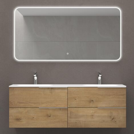 Mai & Mai Meuble de Salle de Bain Marron Clair Meuble sous Vasque 144x48x52cm Meuble Suspendu avec 4 Tiroirs Vanessa (1/2)