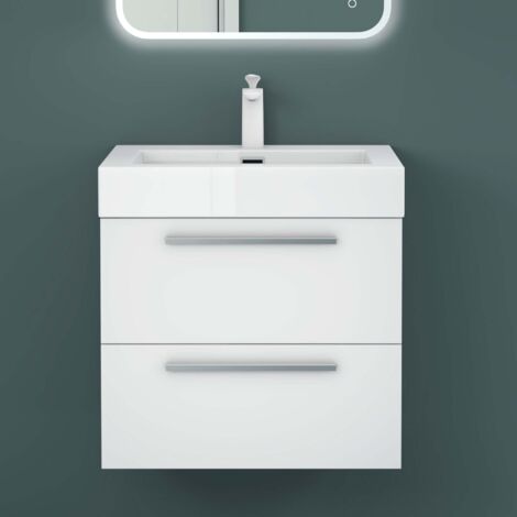 Mai & Mai Meuble de Salle de Bain Blanc Mat 60cm Meuble sous Vasque Quadratto Meuble Suspendu avec Vasque