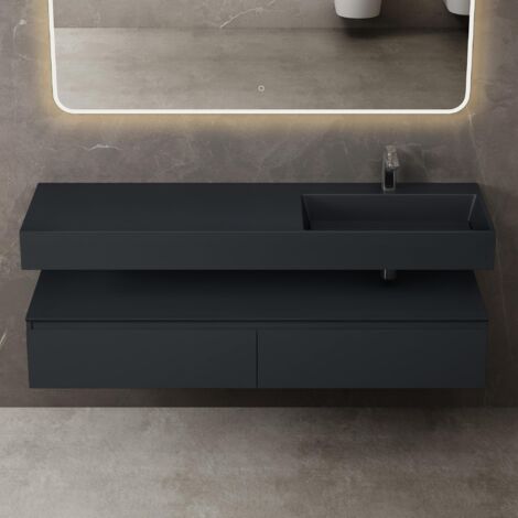 Mai ＆ Mai Meuble de Salle de Bain Gris Noir Mat Ensemble de 2 Pièces Meuble avec Lavabo 150cm Meuble avec 2 Grands Tiroirs