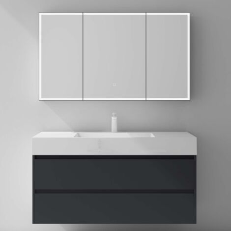 Mai & Mai Armoire de Toilette avec Éclairage LED Armoire Suspendue de Salle de Bain avec Miroir Armoire Miroir Mural 120x15x70 cm Anthracite Mat SpiegelSR-04