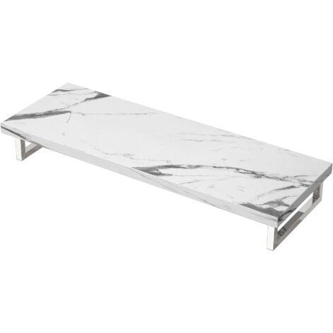 Mai & Mai Meuble sous Vasque Marbre Blanc Bois 50x140cm Plan de Travail pour Salle de Bain avec Équerres en Acier Inoxydable PL005 (1/5)