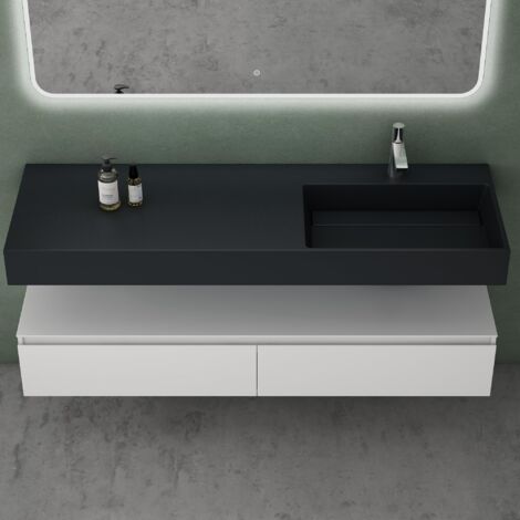 Mai & Mai Meuble de Salle de Bain Blanc Mat Ensemble de 2 Pièces Meuble avec Lavabo 150cm Meuble avec 2 Grands Tiroirs
