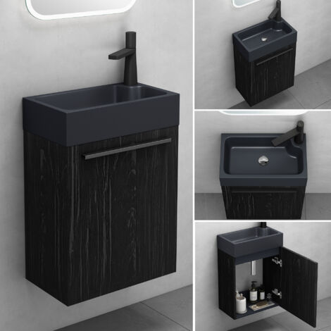 Mai & Mai Ensemble de Meuble de Salle de Bain Meuble sous Lavabo Suspendu Blanc Mat 46x26x63cm avec Vasque et Miroir LED PS02