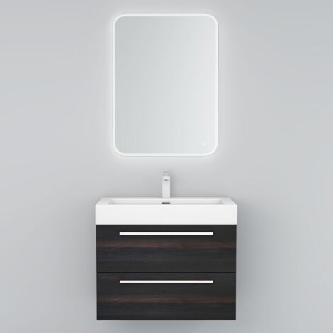 Mai & Mai Meuble de Salle de Bain Gris Foncé 73cm Meuble sous Vasque Quadratto Meuble Suspendu avec Vasque et Miroir