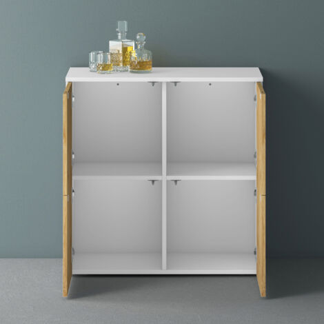 Meuble De Rangement 4 Portes Mai & Mai 76x36,4x74 Cm | Blanc Mat | Buffet Salon Couloir | Push-to-Open
