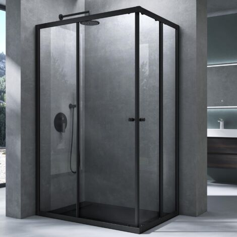 Mai & Mai Cabine de Douche Noir 120X75cm Paroi de Douche Deux Portes Coulissantes Verre Trempé Transparent avec Revêtement Nano Easy Clean Rav16K-Plus
