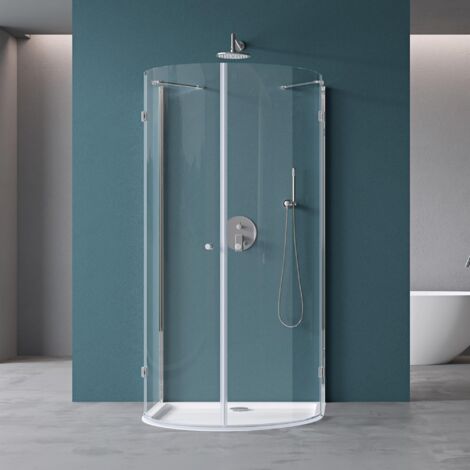 Mai & Mai Cabine de Douche 90X90cm Ronde avec Deux Portes Paroi de Douche Demi-Cercle Montage Réversible avec Receveur et Bonde Verre Transparent de 8mm Easy Clean Rav03K (1/5)