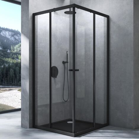 Mai & Mai Cabine de Douche Noir 80X80cm Paroi de Douche Deux Portes Coulissantes Verre Trempé Transparent avec Revêtement Nano Easy Clean Rav16K-Plus