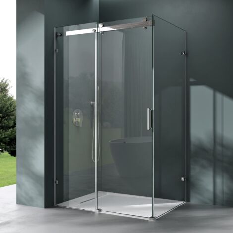 Mai & Mai Cabine de Douche en Angle Montage Réversible 80X105 avec Porte de Douche Coulissante Verre Trempé ESG Transparent Rav17-2 (1/5)