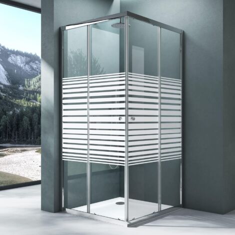 Mai & Mai Cabine de Douche Paroi de Douche avec Deux Portes Coulissantes Verre Trempé de Sécurité Transparent avec Bande Opaque avec Receveur de Douche de 4cm Rav16MS-Plus 70X100cm (1/5)