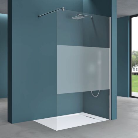 Mai & Mai Paroi de Douche 140x200 Douche à L'italienne avec Bande Opaque Pare Douche BR1MS Verre Trempé 8mm Easy Clean avec Barre de Fixation Téléscopique BRAM1 (1/5)