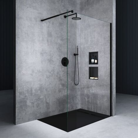 Mai & Mai Paroi de Douche 110x200 Douche à L’italienne Transparent avec Profilé Noir BR1K Pare-douche en Verre Trempé 8mm Revêtement Nano Easy Clean (1/5)