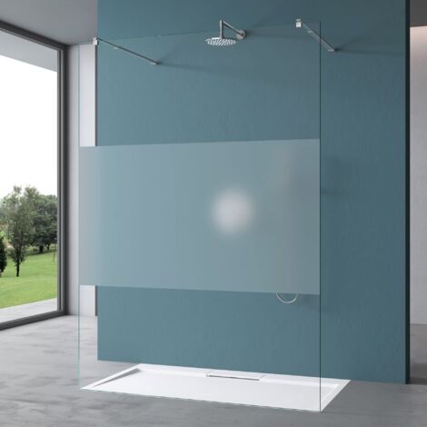 Mai & Mai Paroi de Douche 98x200 Douche à L'italienne avec Bande Opaque Pare Douche BR1MS Verre Trempé 8mm Easy Clean avec barre de fixation téléscopique 2 x BRAM3 (1/5)