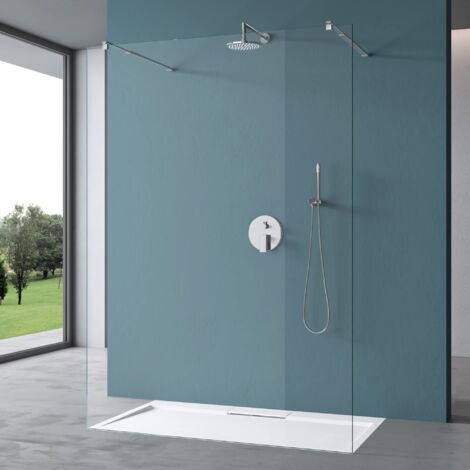 Mai & Mai Paroi de Douche 98x200 Douche à L'italienne Transparent BR1K Pare-Douche en Verre Trempé 8mm revêtement Nano Easy Clean Stabilisateur Rectangulaire BRAM3 x 2 (1/5)