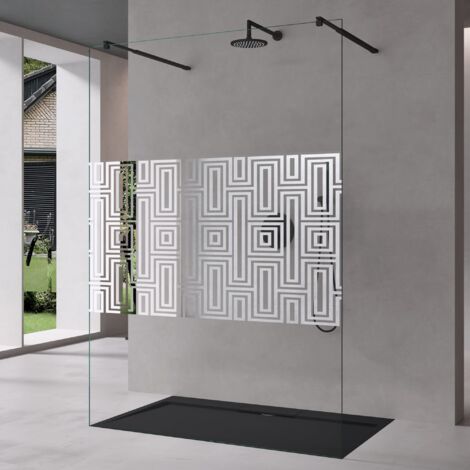 Mai & Mai Paroi de Douche 98x200cm Pare-Douche à L'italienne Dessin Labyrinthe BR2DM en Verre Trempé 10mm Easy Clean 2 Stabilisateurs Rectangulaires Noirs (1/5)