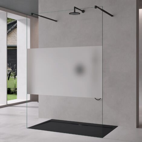 Mai & Mai Paroi de Douche 108x200 Douche à L'italienne avec Bande Opaque 2 Profilés Noirs BR2MS Pare-Douche en Verre Trempé 10mm Revêtement Nano Easy Clean (1/5)