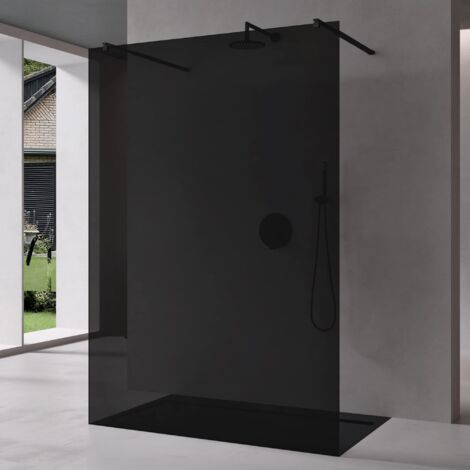 Mai & Mai Paroi de Douche Fumée 118x200 Pare-Douche à L'italienne Teintée BR2VG Verre Trempé 10mm Easy Clean avec 2 Stabilisateurs Rectangulaires Noirs (1/5)