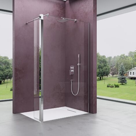 Mai & Mai Paroi de Douche 110x200 Douche à L'italienne Transparent avec Profilé BR1K-Plus + Paroi Latérale Pare-Douche en Verre Trempé 8mm Revêtement Nano Easy Clean (1/5)