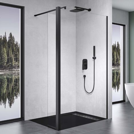Mai & Mai Paroi de Douche 80x200 Douche à L'italienne Transparent avec Profilé Noir BR1K + Paroi Latérale Pare-Douche en Verre Trempé 8mm Revêtement Nano Easy Clean (1/5)