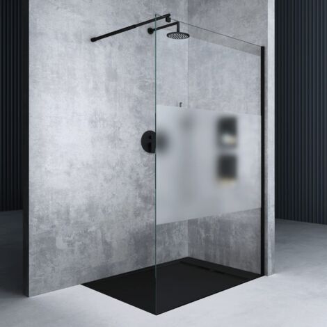 Mai & Mai Paroi de Douche 110x200cm Douche à L'italienne Transparent avec Bande Opaque Profilé Noir BR02MS Pare-Douche en Verre Trempé 10mm Revêtement Nano Easy Clean avec Stabilisateur Rond (1/5)