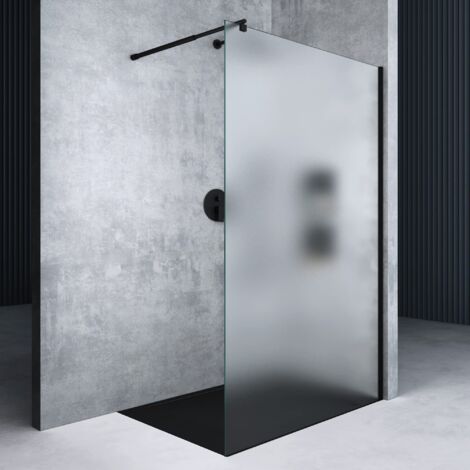 Mai & Mai Paroi de Douche 140x200cm Douche à L'italienne Opaque avec Profilé Noir BR01VS Pare-Douche en Verre Trempé 8mm Revêtement Nano Easy Clean avec Stabilisateur Rond (1/5)