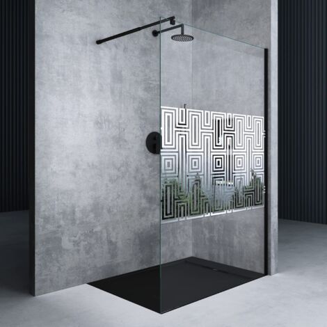 Mai & Mai Paroi de Douche 120x200cm Pare-Douche à L'italienne Dessin Labyrinthe BR2DM en Verre Trempé 10mm Easy Clean Stabilisateur Rond Noir (1/5)