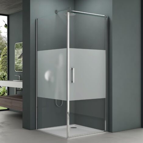 Mai & Mai Cabine de Douche 90x90x195cm Porte Auto-levante Montage Réversible Paroi de Douche Carrée avec Receveur de Douche Verre Transparent avec Bande Opaque de 8mm Easy Clean Rav36MS-Plus (1/5)