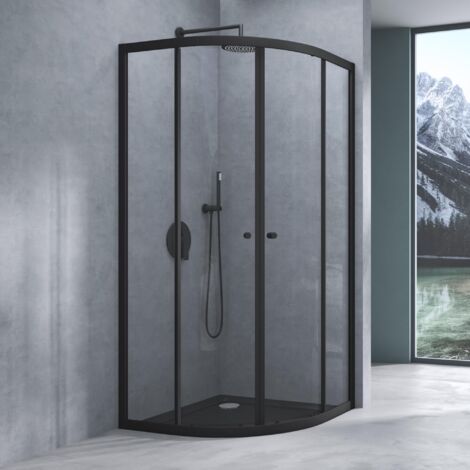 Mai & Mai Cabine de Douche Noir avec Deux Portes Paroi de Douche en Quart de Cercle Montage Réversible Bac à Douche Compris Verre de Sécurité avec Revêtement Nano 100x100x195 cm RAV32K (1/5)