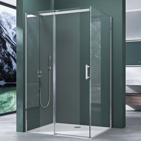 Mai & Mai Paroi de Douche Cabine de Douche 90X110 avec Porte de Douche Coulissante Montage Réversible Verre Trempé Transparent Rav18
