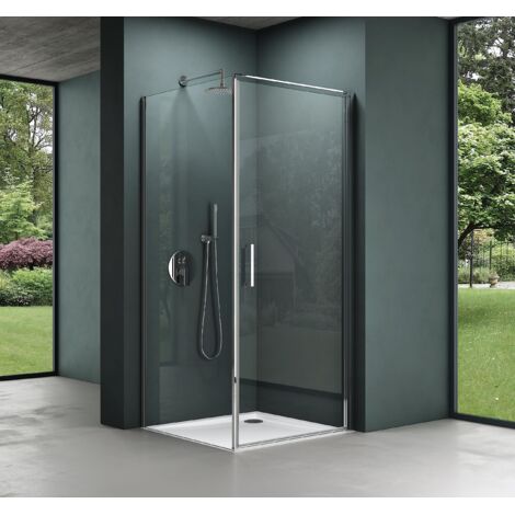 Mai & Mai Cabine de Douche en Angle 100X100 Paroi de Douche avec Porte Pivotante Montage Réversible Verre Transparent Cadre en Aluminium Rav36K-Plus (1/5)