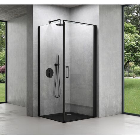 Mai & Mai Cabine de Douche 100x80x195cm Encadrement Noir Porte Auto-levante Montage Réversible Paroi de Douche Rectangulaire Verre Transparent de 8mm Easy Clean Rav36K-Plus (1/5)