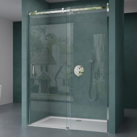 Mai & Mai Paroi de Douche en niche 140x195cm Pare Douche Transparent avec Porte Coulissante en Verre ESG avec Revêtement NANO Easy Clean T4 (1/5)