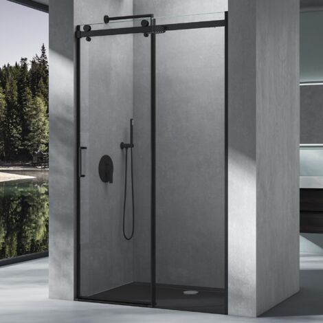 Mai & Mai Porte de Douche Coulissante Noire Paroi de Douche en Niche Transparent Pare Douche Verre ESG 8mm avec Revêtement NANO 120x195 cm Ter19K (1/5)