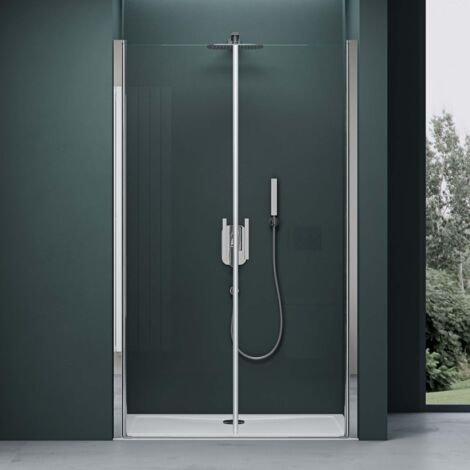 Mai&Mai Double Porte de Douche Pivotante 180°Auto-levante Paroi de Douche pour Niche 80x195cm en Verre ESG Transparent de 6mm avec Revêtement Nano Ter24K (1/5)
