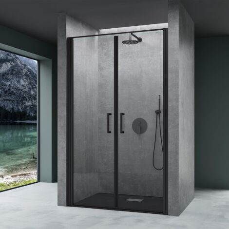 Mai & Mai Paroi de Douche en Niche Transparent Noir 140x190 Pare douche Pivotante Verre ESG 8mm avec Revêtement NANO Easy Clean T66K (1/5)