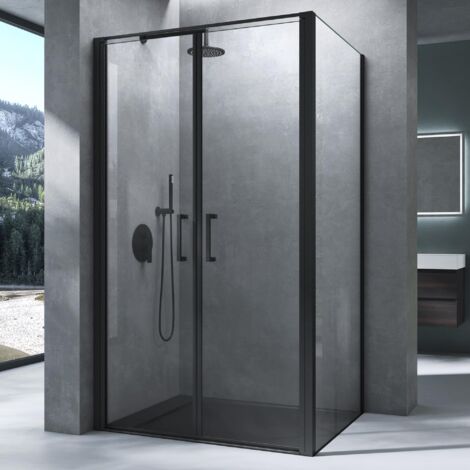 Mai & Mai Cabine de Douche Noire 80x90 Porte Auto-levante Montage Réversible Paroi de Douche Rectangulaire Verre Transparent de 8mm Easy Clean Rav66K (1/5)