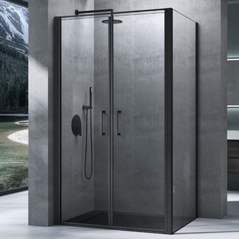 Mai & Mai Cabine de Douche Noire 100x140 Porte Auto-levante Montage Réversible Paroi de Douche Rectangulaire Verre Transparent de 8mm Easy Clean Rav66K (1/5)