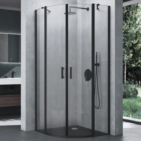 Mai & Mai Cabine de Douche 90X90cm Ronde avec Receveur Paroi de Douche en Quart de Cercle Montage Réversible Verre Transparent Noir ESG Nano Rav52K (1/5)