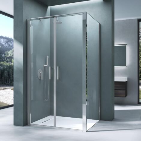 Mai & Mai Cabine de Douche 90x120 Porte Auto-levante Montage Réversible Paroi de Douche Rectangulaire avec Receveur de Douche Verre Transparent de 8mm Easy Clean Rav66K