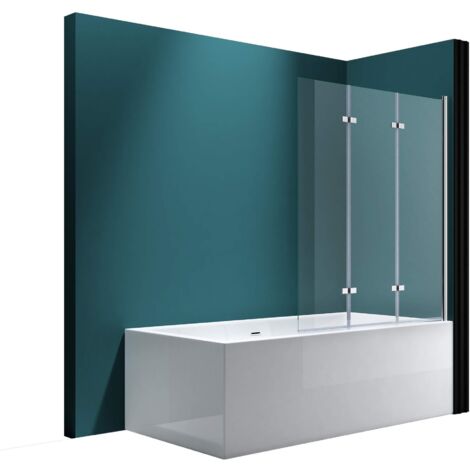 Mai & Mai Pare-Baignoire Transparent 130x140cm 3 Volets Paroi de Douche pour Baignoire en Verre ESG avec Revêtement NANO Easy Clean C116R (1/5)