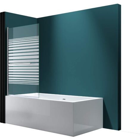 Mai & Mai Pare-Baignoire 94x140cm 1 Volet Paroi de Douche pour Baignoire en Verre ESG avec Bandes Opqaues et Revêtement NANO Easy Clean C1122 (1/5)