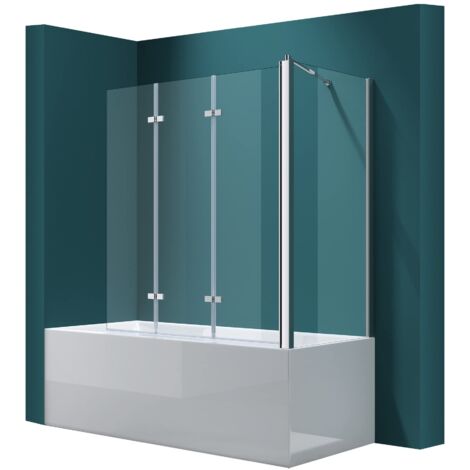 Mai & Mai Pare-Baignoire Transparent 75x130x140cm 4 Volets Paroi de Douche pour Baignoire en Verre ESG avec Revêtement NANO Easy Clean C116L (1/5)