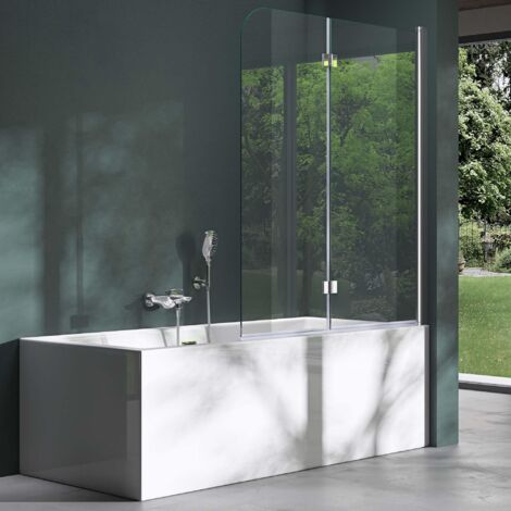 Mai & Mai Pare-Baignoire transparent 120x140cm 2 Volets Paroi de Douche pour Baignoire en Verre ESG avec Revêtement NANO Easy Clean C1408