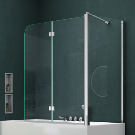 Mai & Mai Pare-Baignoire Transparent 80x120x140cm 3 Volets Paroi de Douche pour Baignoire en Verre ESG avec Revêtement NANO Easy Clean C113R